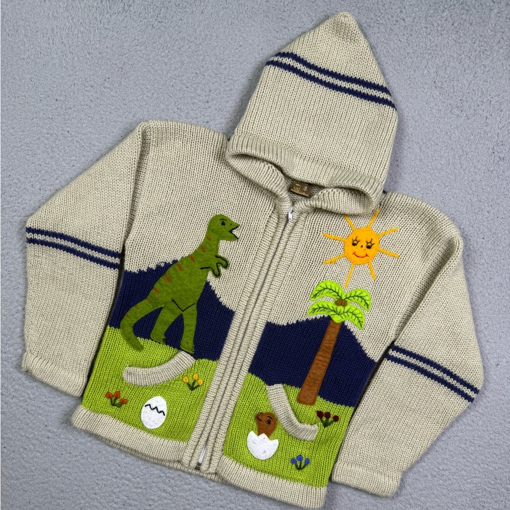 Kids dinosaur zip up knit sweater